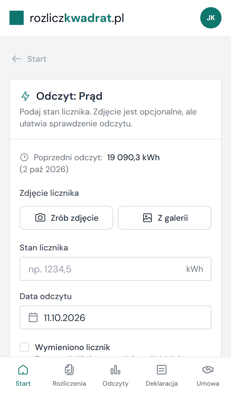 Aplikacja najemcy: odczyt licznika