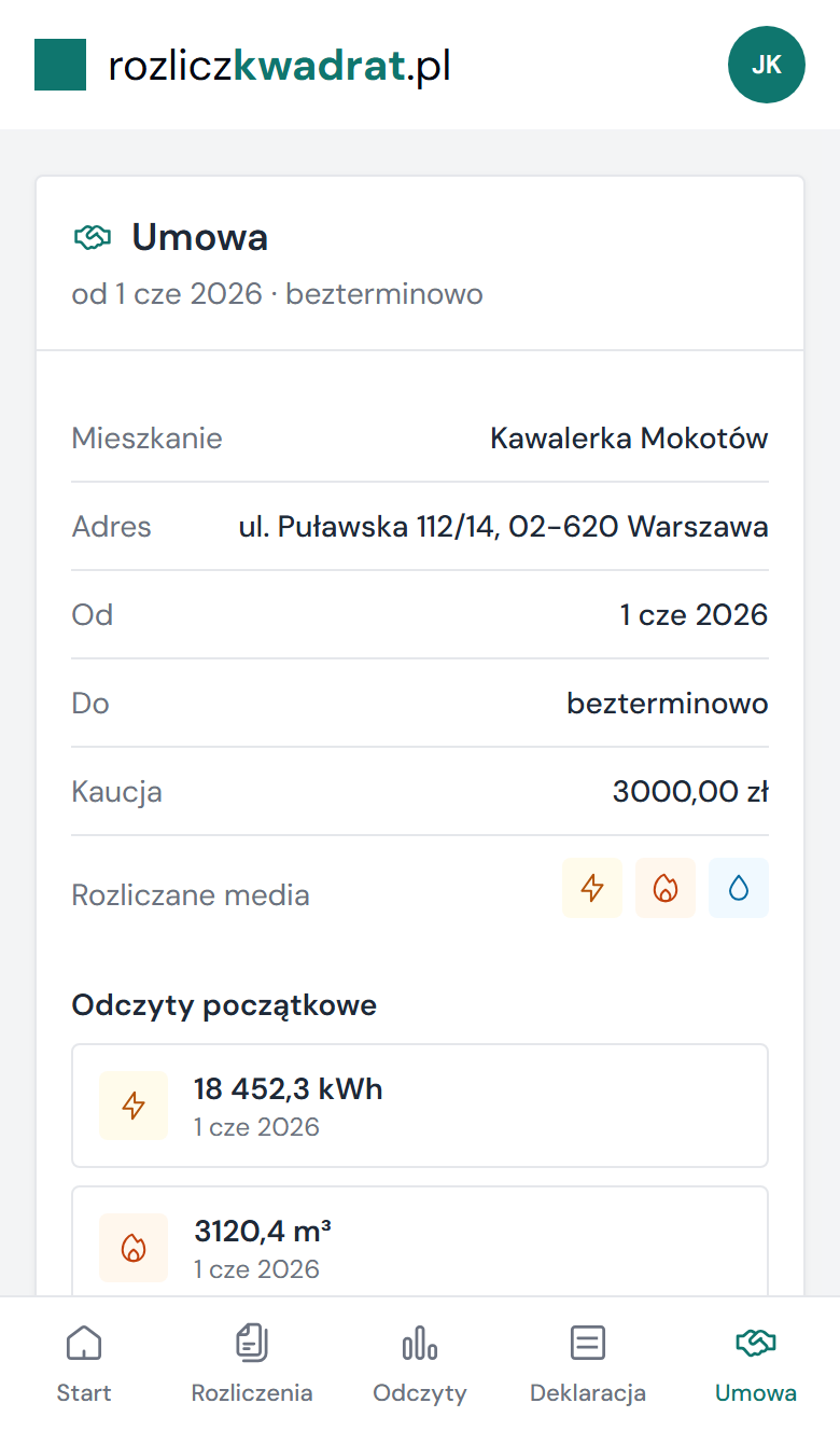 Aplikacja najemcy: umowa